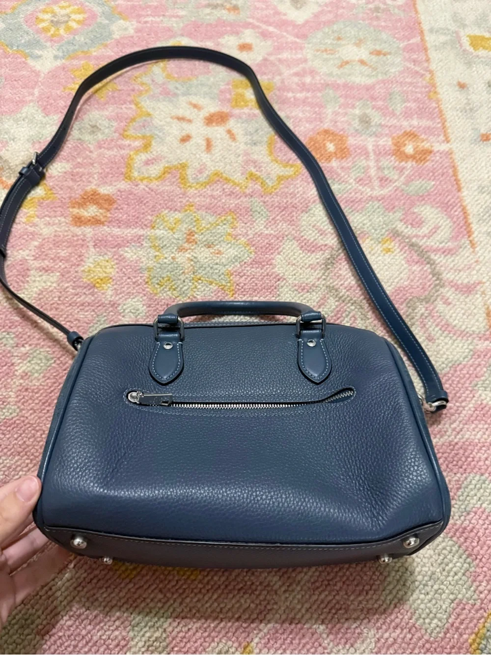 Coach Rowan Satchel Pebbled Leather Silver/Denim Crossbody CM102